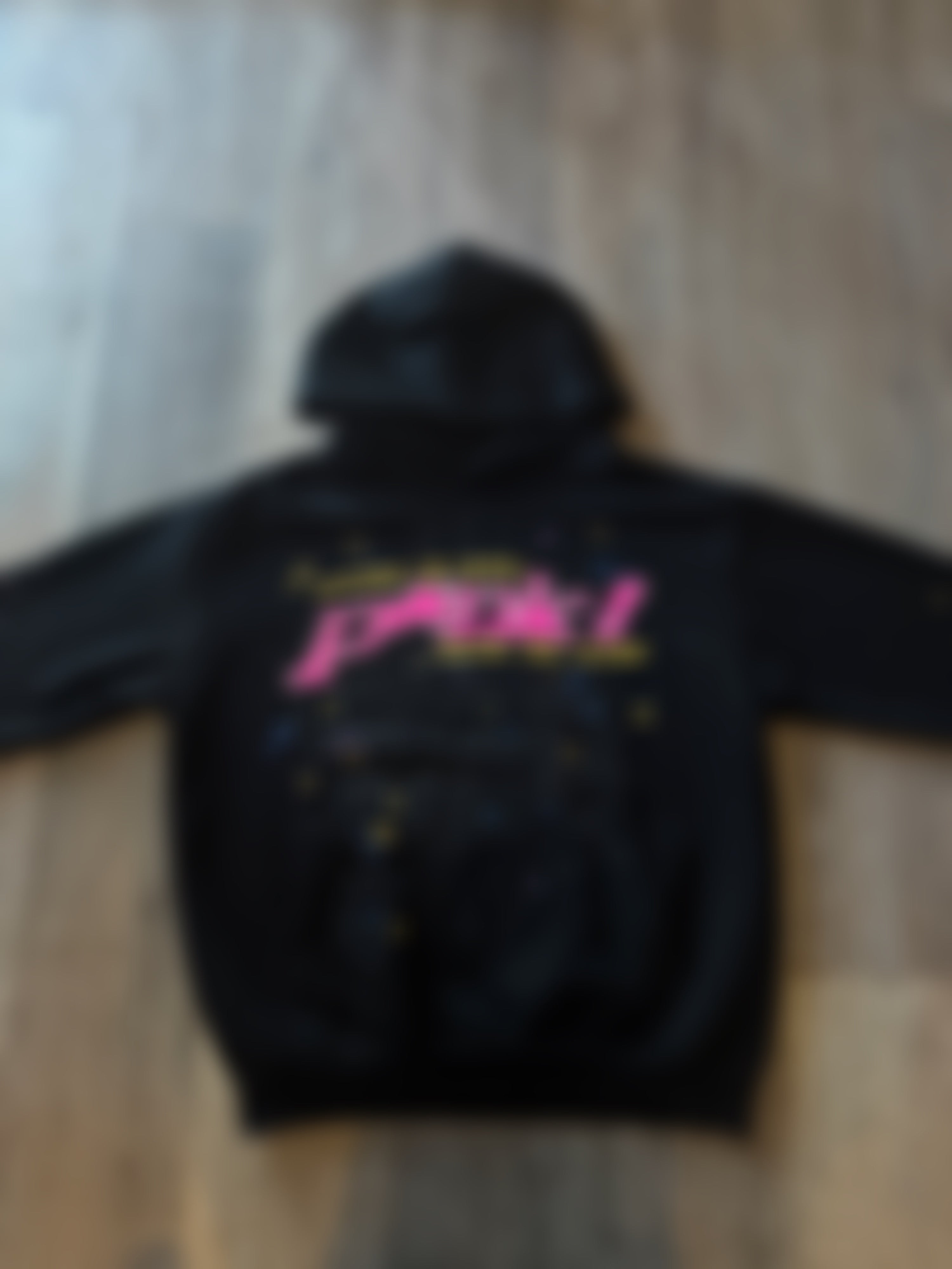 Pink worldwide black hoodie- Graphic Web Design