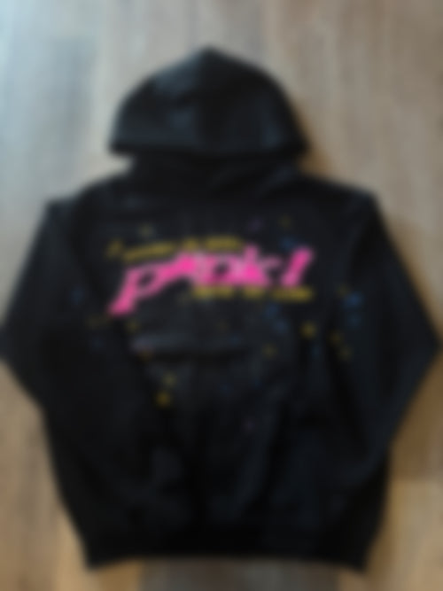 Pink worldwide black hoodie- Graphic Web Design